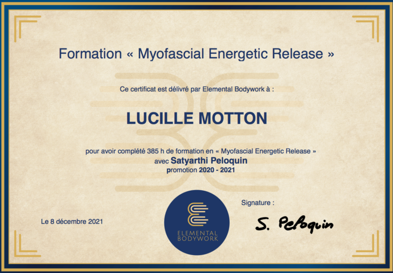 Diplôme formation Myofacial Energetic release